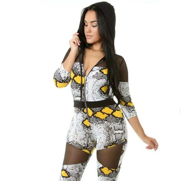 Hooded Python Jumpsuit Catsuit Romper - Picture 5 of 7